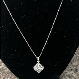 Sterling Silver Floral Pendant Necklace - Silver